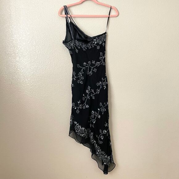 Vintage Scala Dress Womens Medium Black Asymmetric Beaded Sheer Silk Whimsigoth - Picture 7 of 13